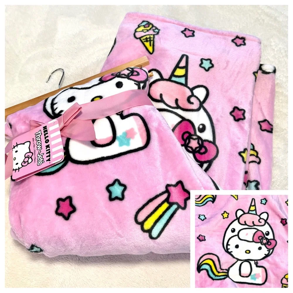 NWT Unicorn Hello Kitty Plush Throw Blanket